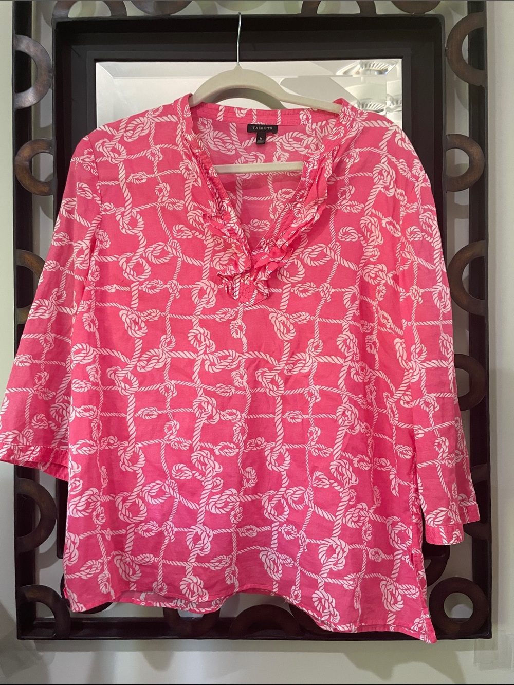 Talbots Hot Pink Rope-Print V-Neck Tunic